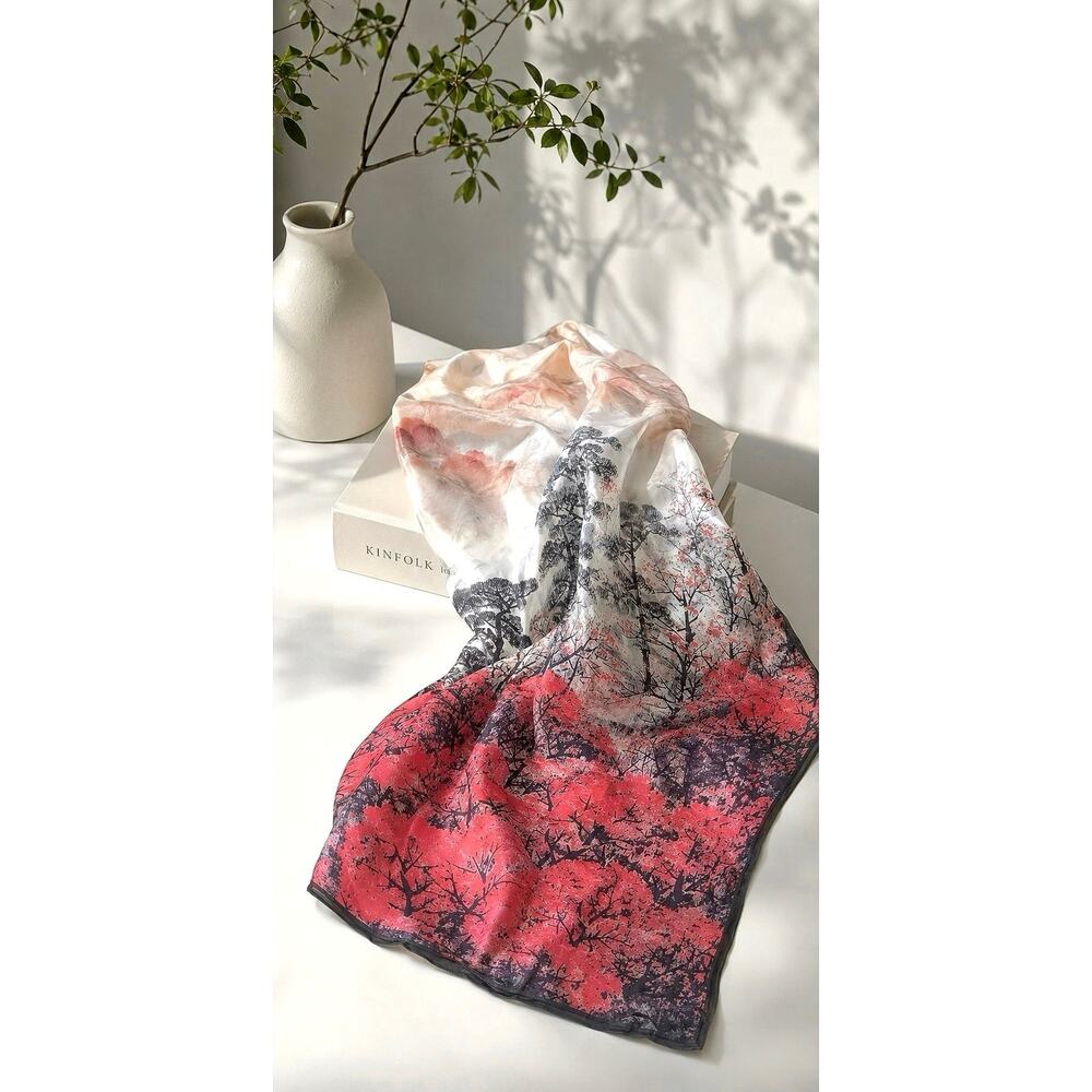 Romantic Watercolor Silk Scarf Wrap Shawl Hair Scarf Japan Inspired Summer Wrap